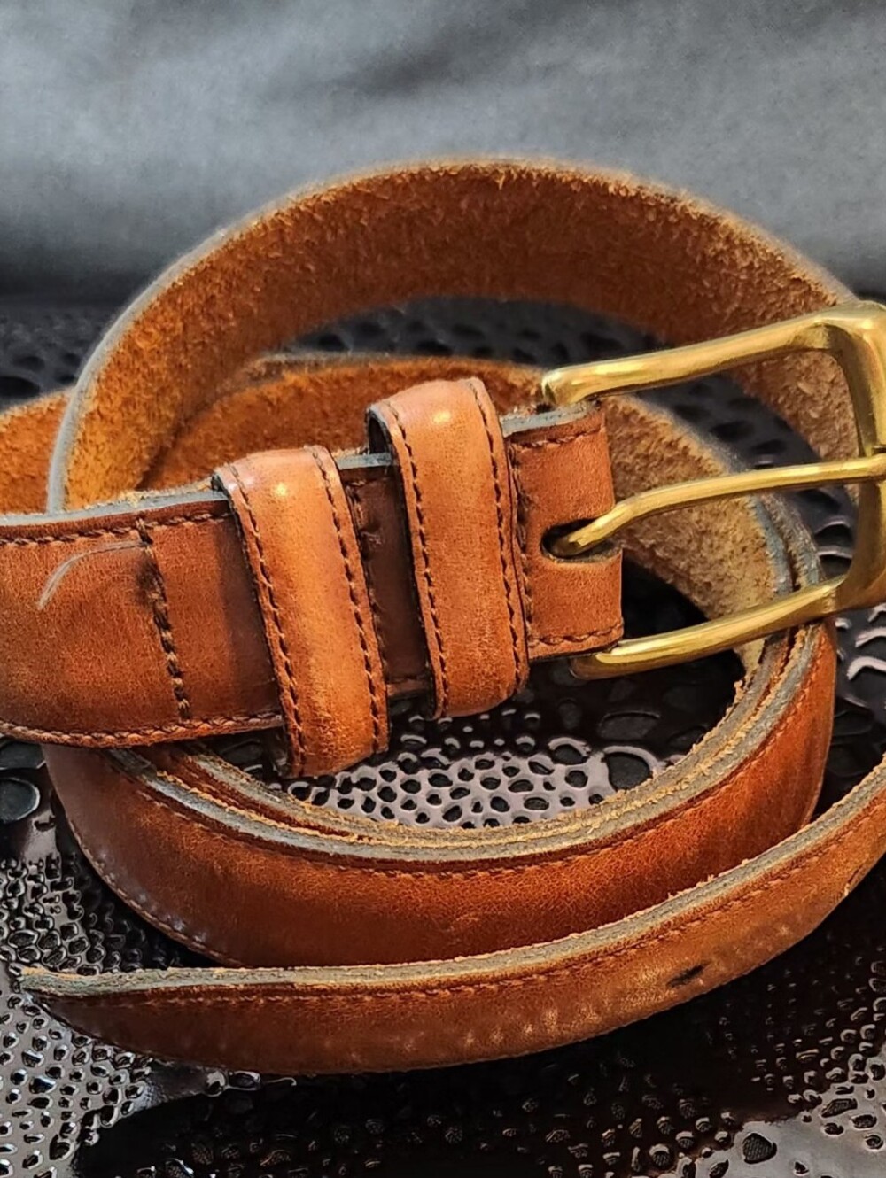 Vintage-style Brown Leather Belt With Solid Brass Buckle & Double Loop Keepers